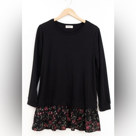 Women’s Size Small Love, Taza Dress. Black With Pink, Flower-Print Skirt. - Picture 2 of 2